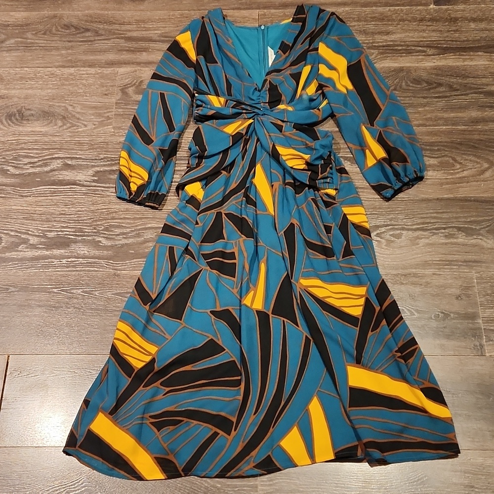 ❤️ RANNA GILL ANTHROPOLOGIE SIDE CUT-OUT ABSTRACT FLORAL MIDI DRESS, MEDIUM - Picture 4 of 13